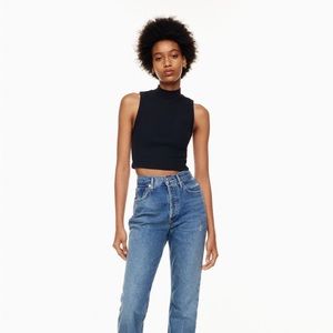 Aritzia Babaton Black Formarib Mockneck Crop Tank Top